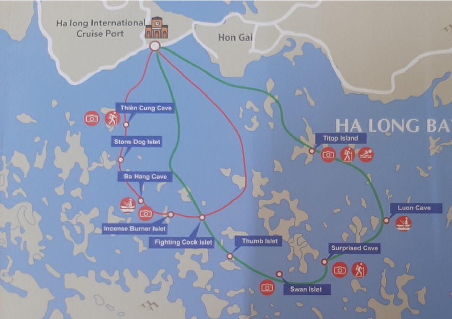 Bản đồ vị trí của hòn chó đá (Stone Dag Islent) trên lịch trình tham quan tour